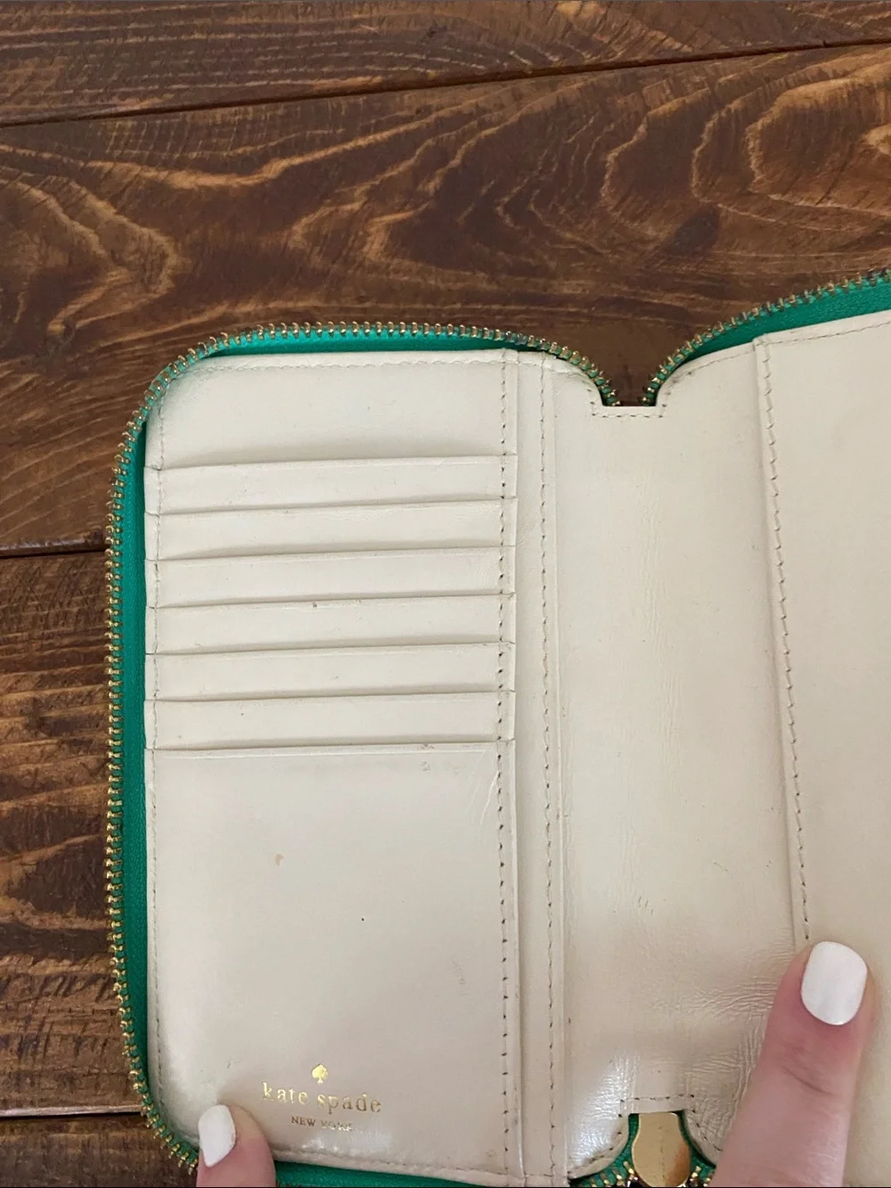kate spade teal zip-around wristlet with strap